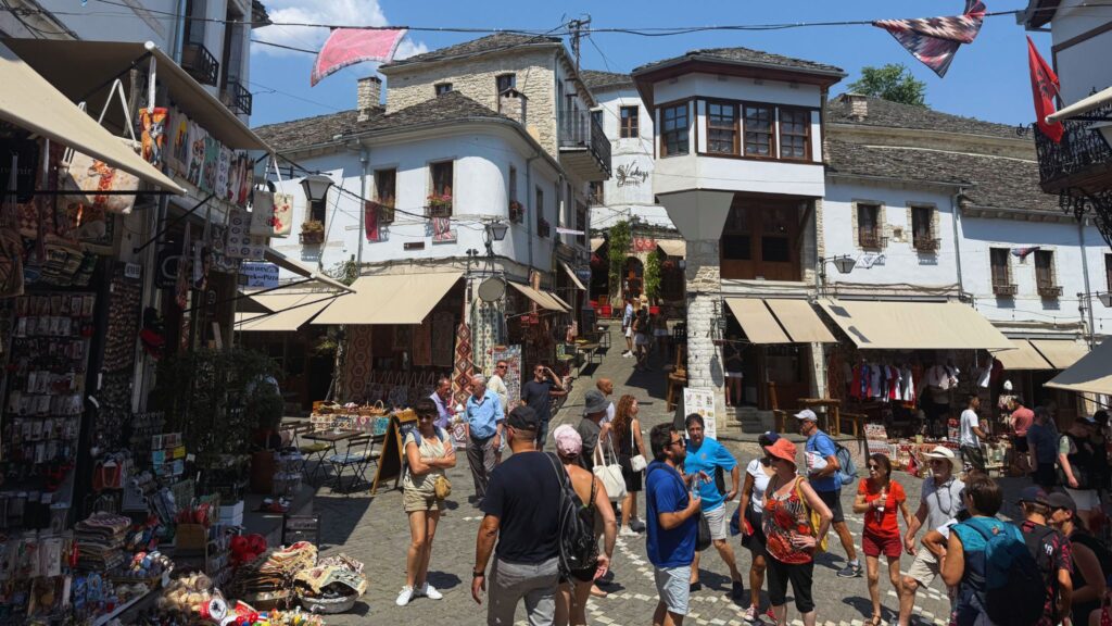 Historic stone houses and streets in Gjirokastër Old Town, Albania