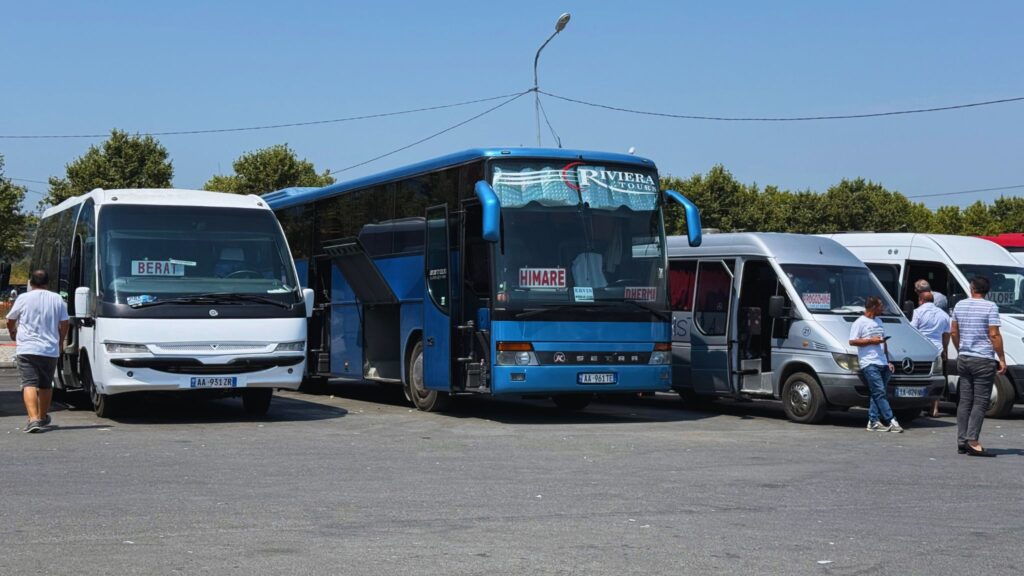 Buses at Tirana bus station in Albania showing public transportation for travelers