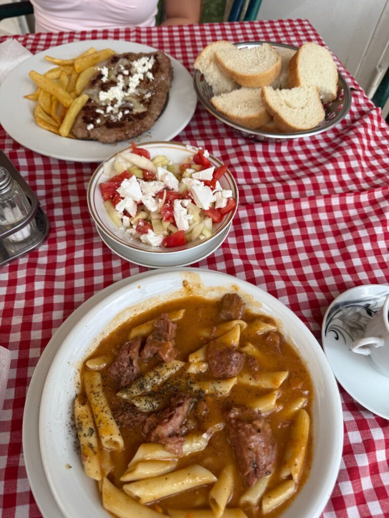 Goulash and cevapi from traditional Montenegrin restaurant