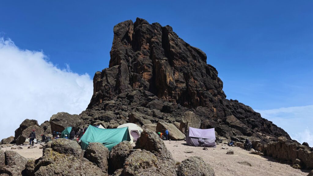 Lava Tower, a 4,630-meter volcanic rock formation and campsite along the Lemosho Route