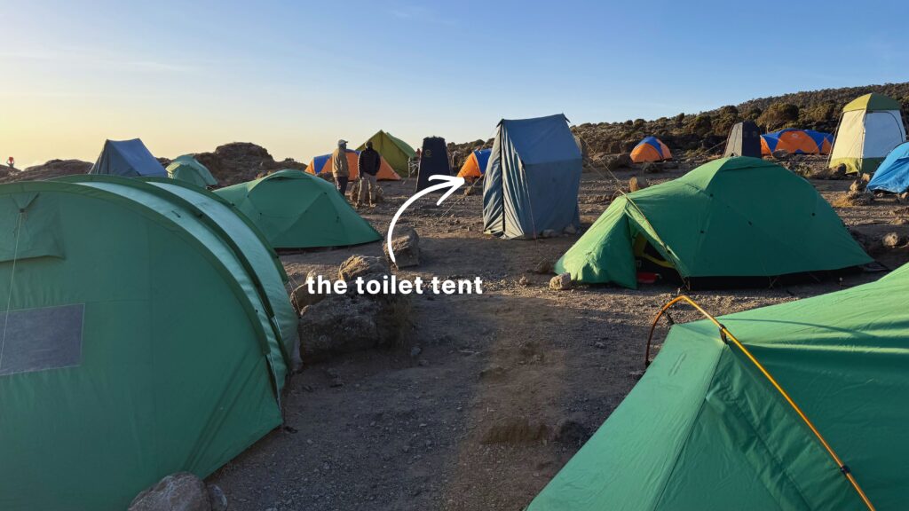 The private toilet tent set up at camp each night on the Lemosho Route