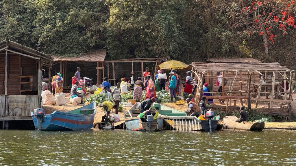 Floating market dock on Lake Bunyonyi