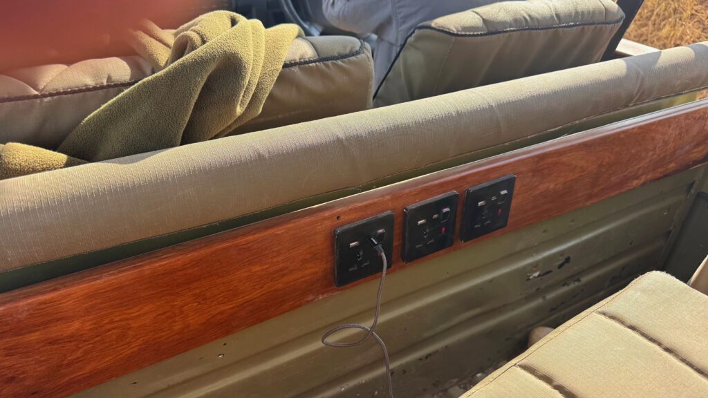 USB charging ports built into the interior of a safari vehicle
