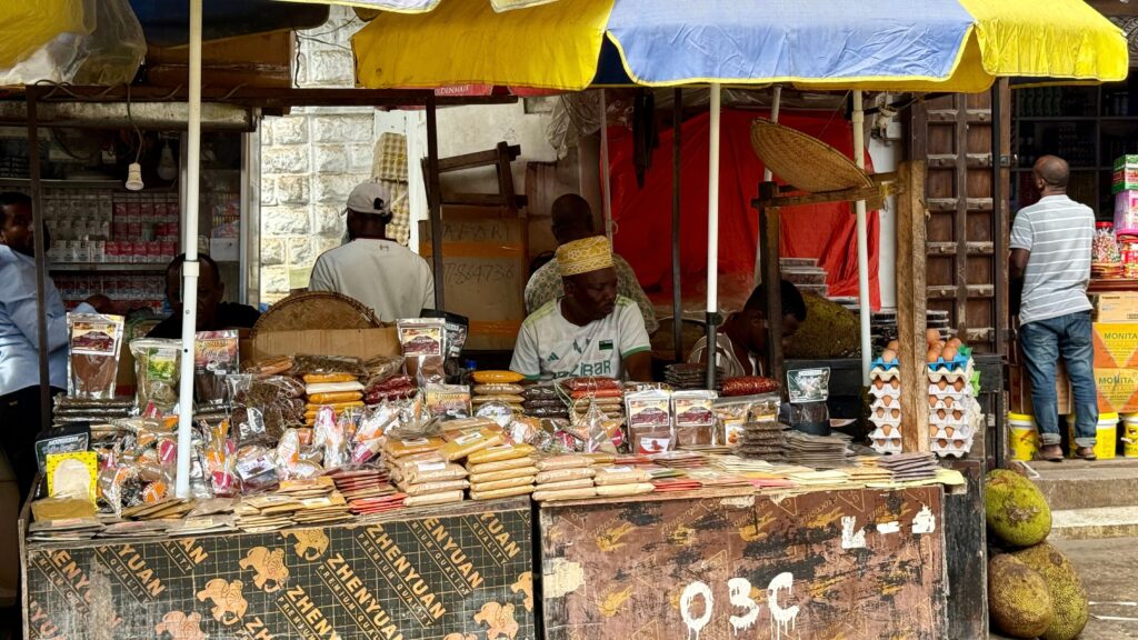 Goods for sale at a market stall in Zanzibar