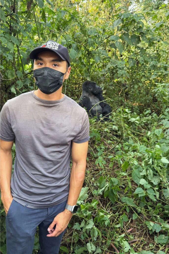 Selfie portrait during gorilla trekking in Uganda
